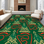 Green Red Gold Christmas Tree Ribbon Rug