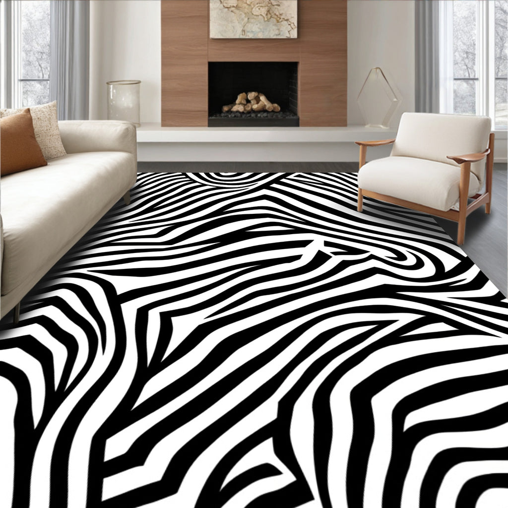 Bold Black White Stripe Pattern Rug