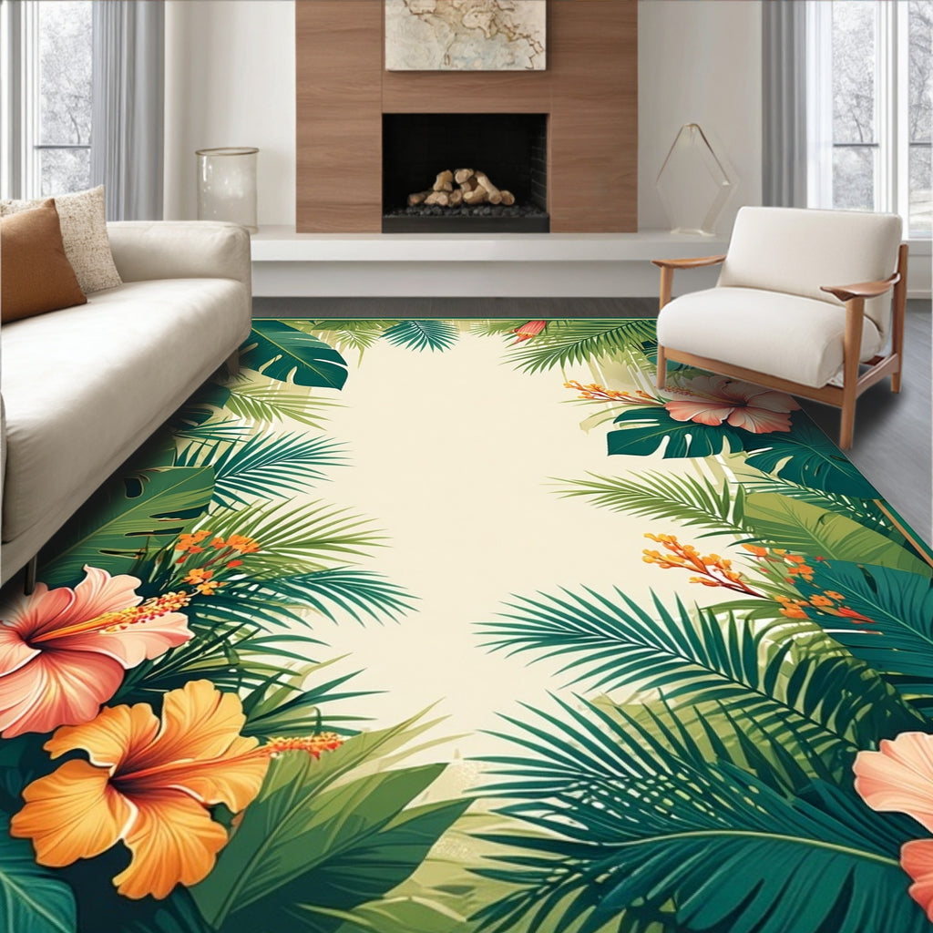 Tropical Floral Leaves Pattern Rug