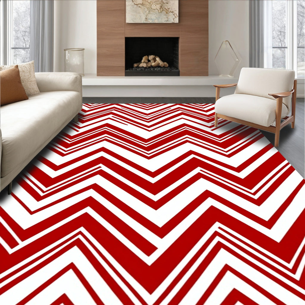 Bold Red Zigzag Stripe Rug