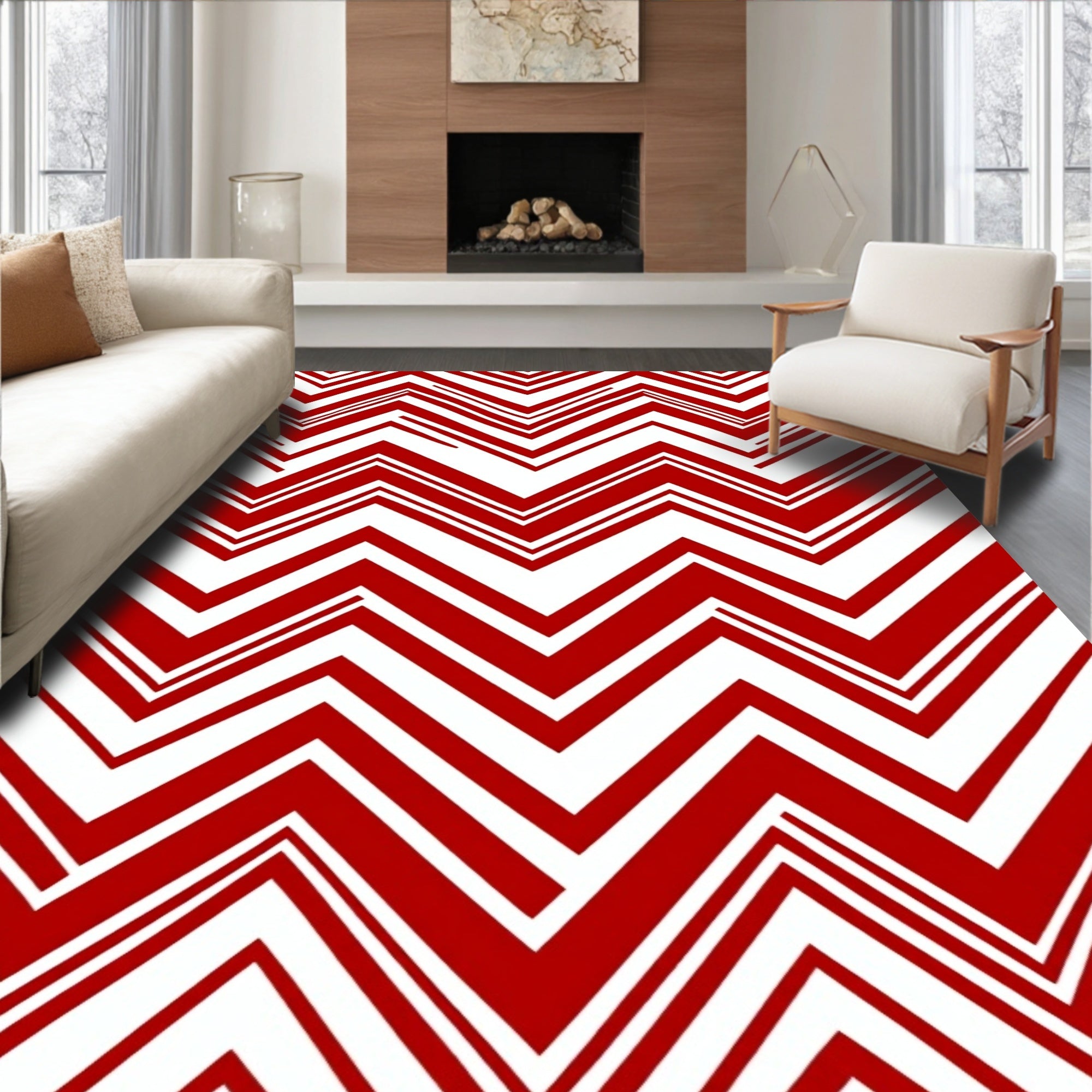 Bold Red Zigzag Stripe Rug