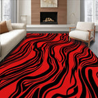 Bold Red Black Abstract Swirls Rug