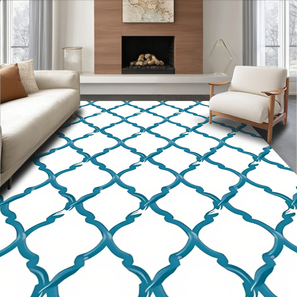 Teal Arabesque Patterned Rug