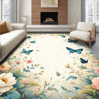 Whimsical Blue Butterflies Peonies Rug