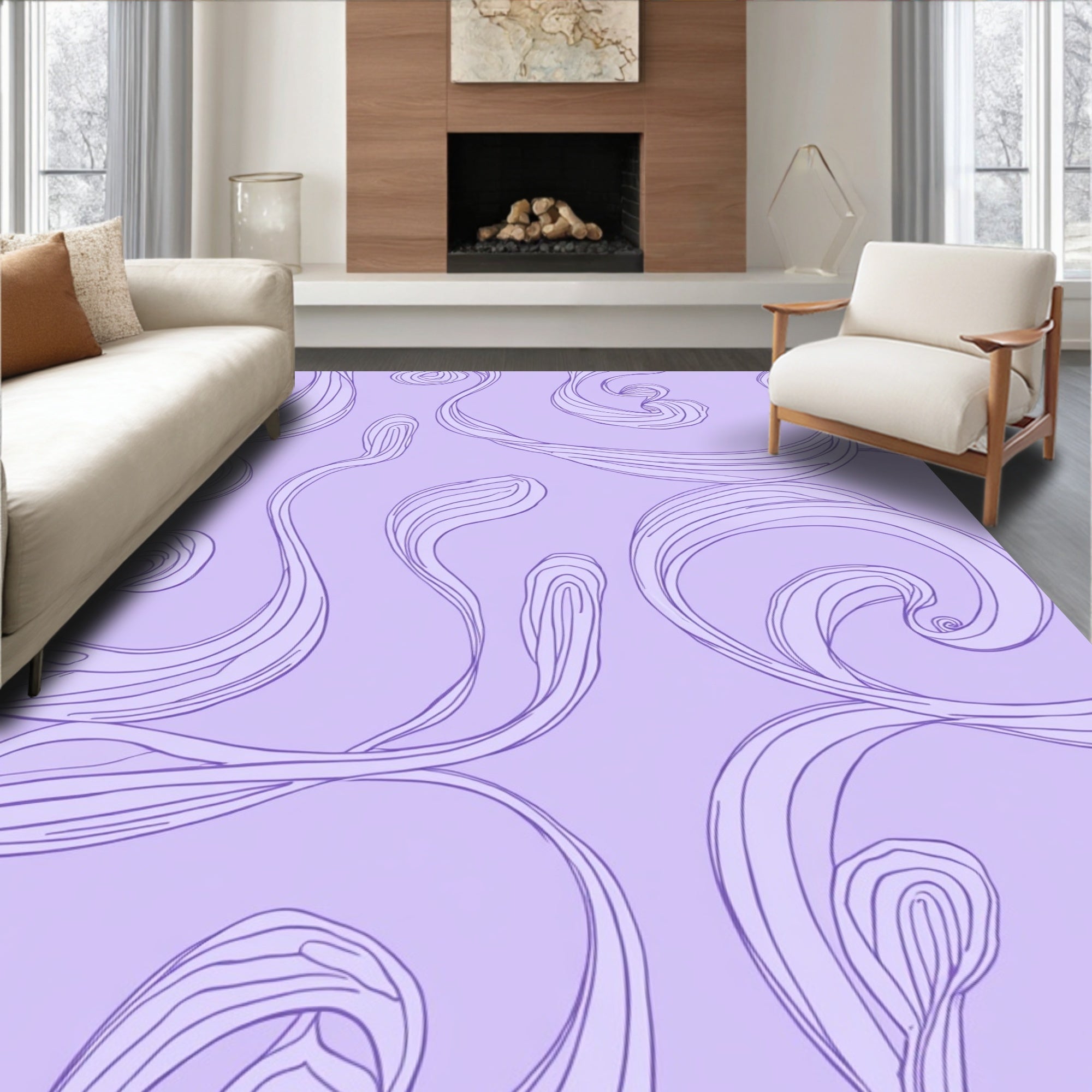 Flowing Swirl Line Art Pattern Rug