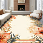 Coral Hawaiian Hibiscus Floral Arrangement Rug