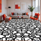 Intricate Black White Floral Pattern Rug