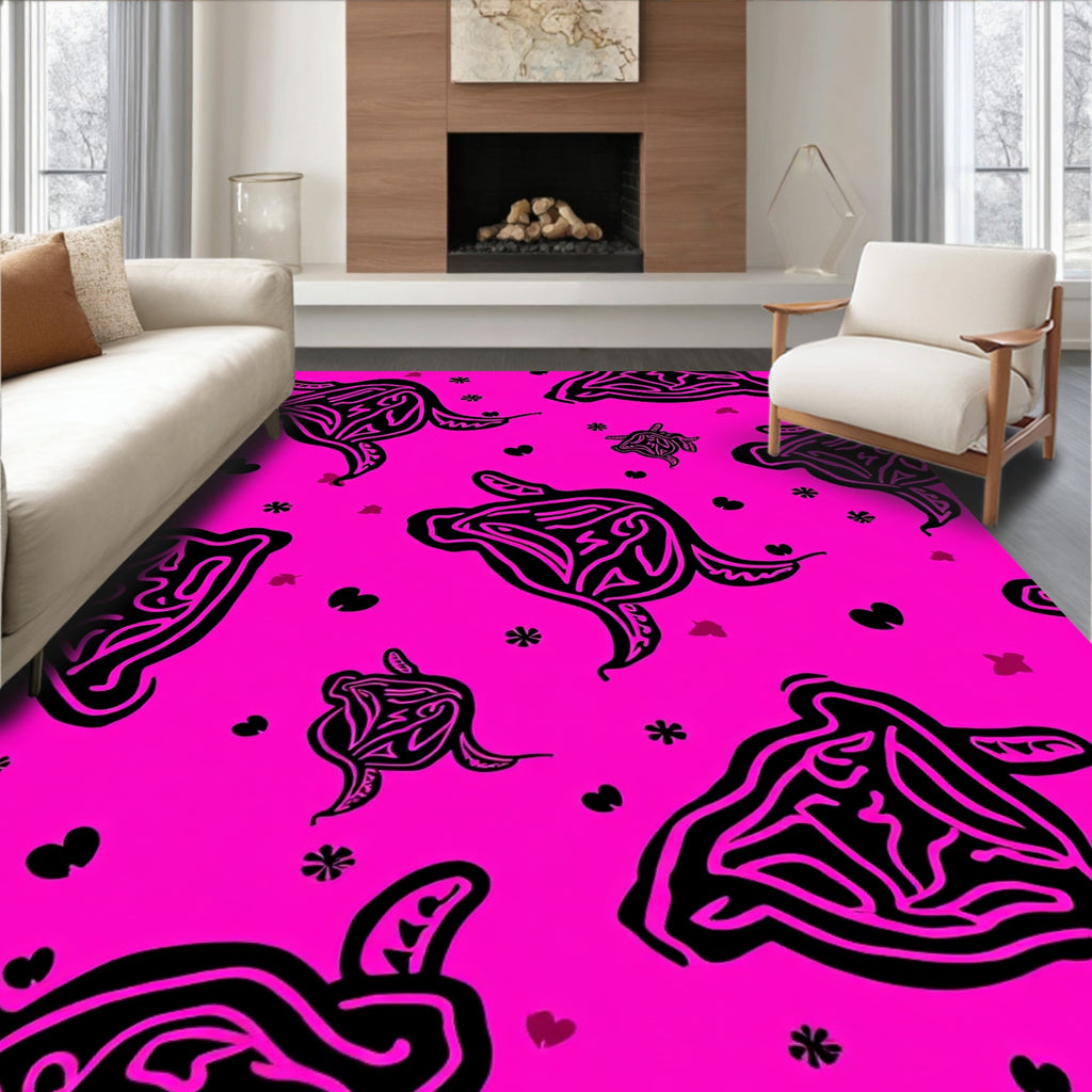 Vibrant Pink Turtle Pattern Design Rug