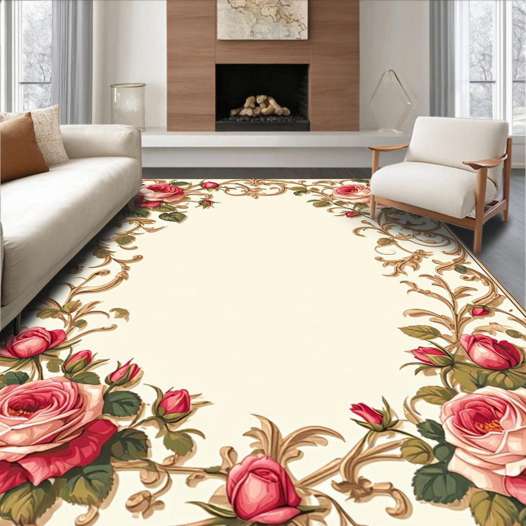 Vintage Floral Scrollwork Cream Rug