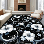 Elegant White Floral Swirls Pattern Rug