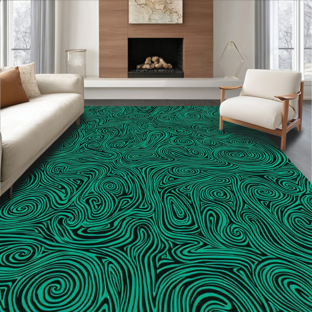 Swirling Teal Abstract Pattern Rug