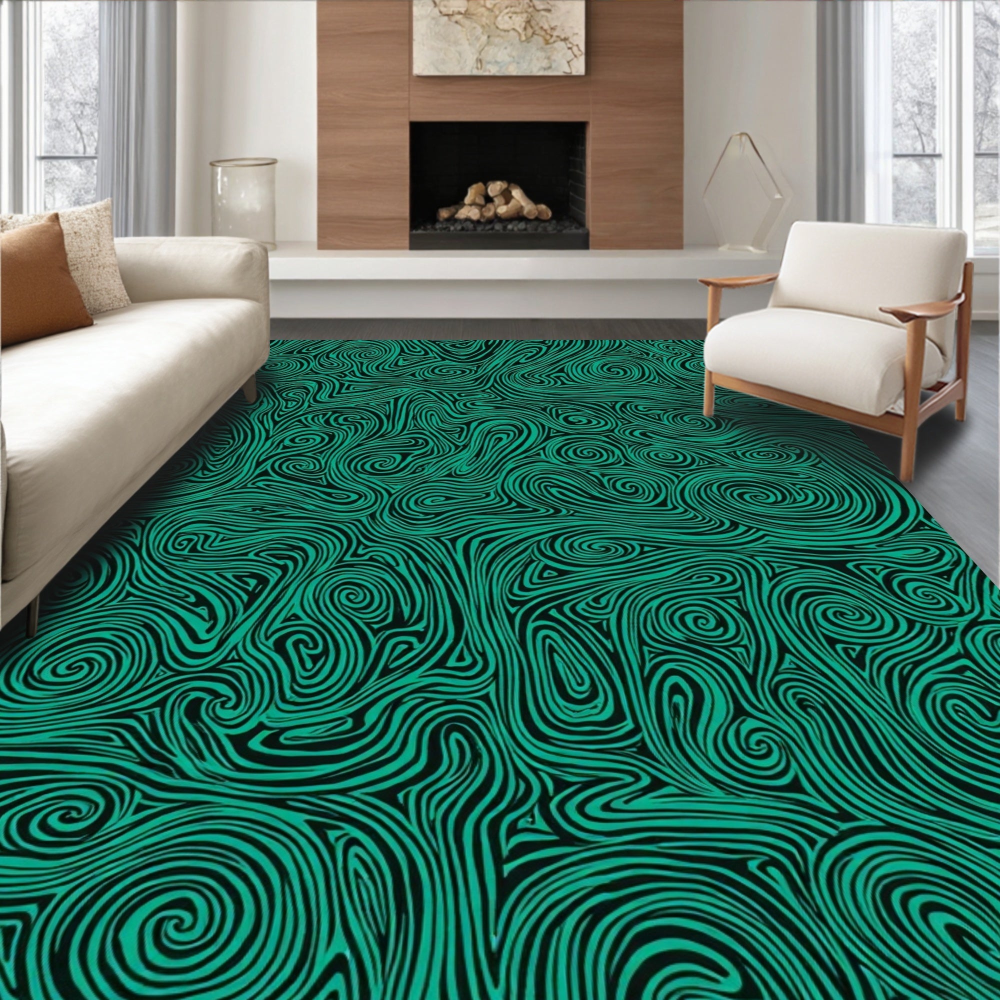 Swirling Teal Abstract Pattern Rug
