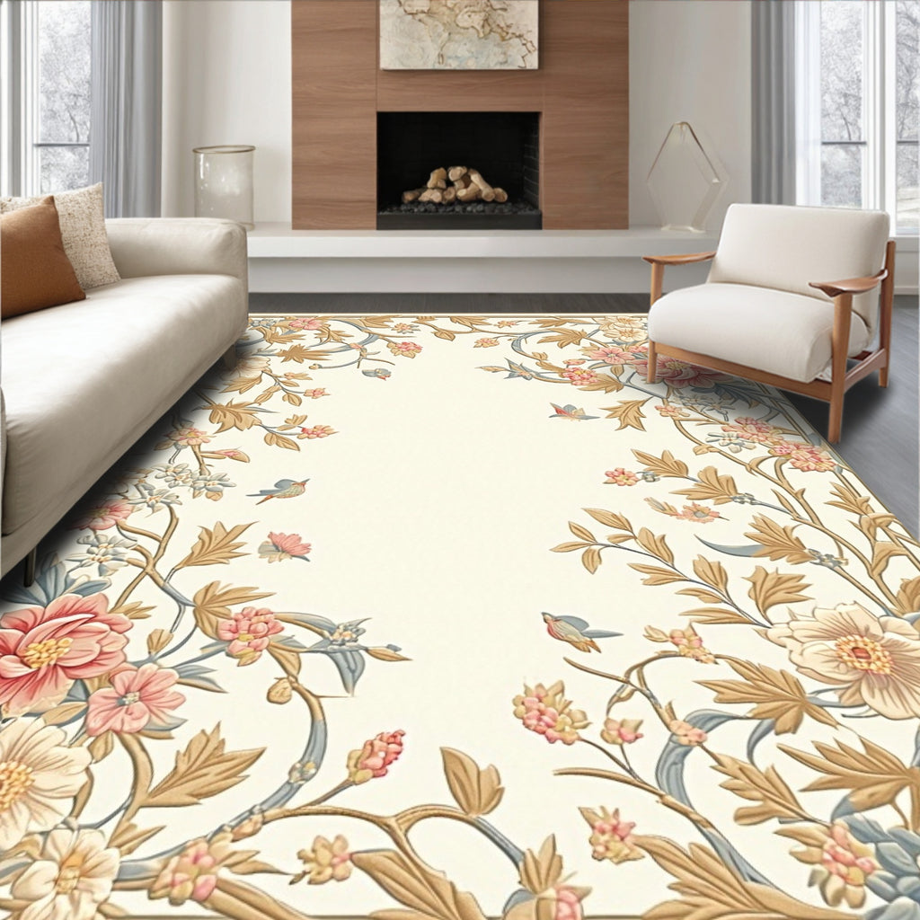 Floral Vine With Birds Design Rug