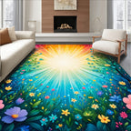 Vibrant Sunburst Floral Meadow Design Rug