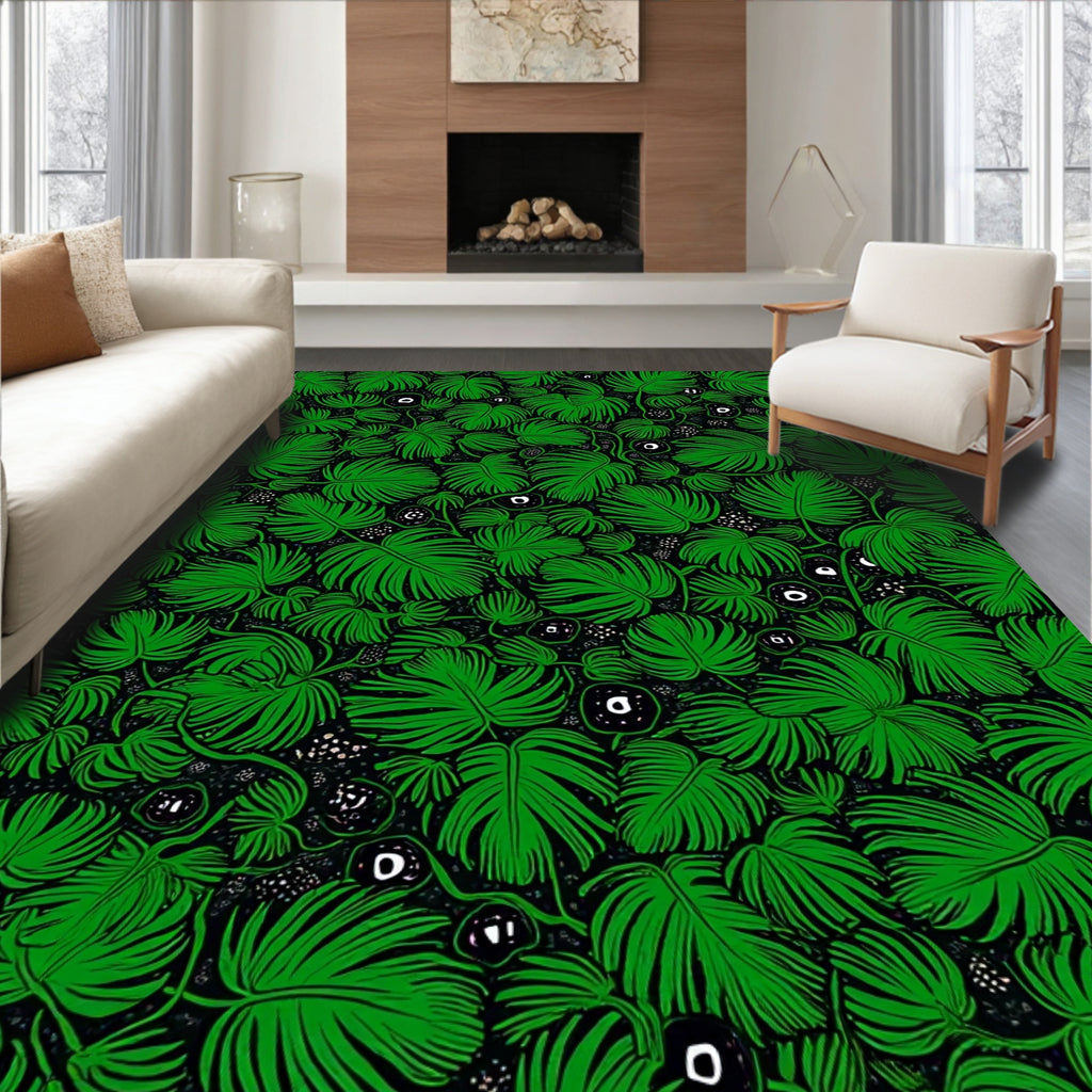Lush Green Leaf and Berry Pattern Rug