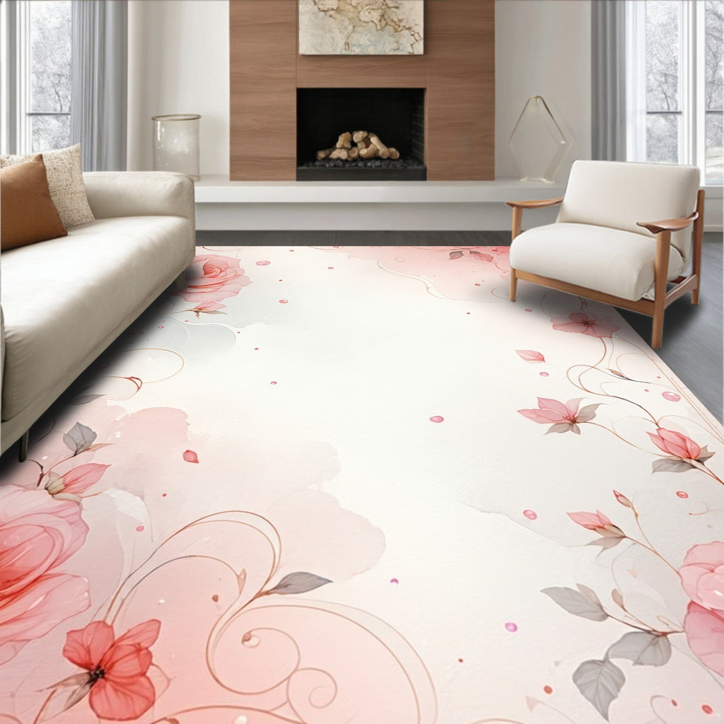 Watercolor Floral Vines Gentle Pink Rug