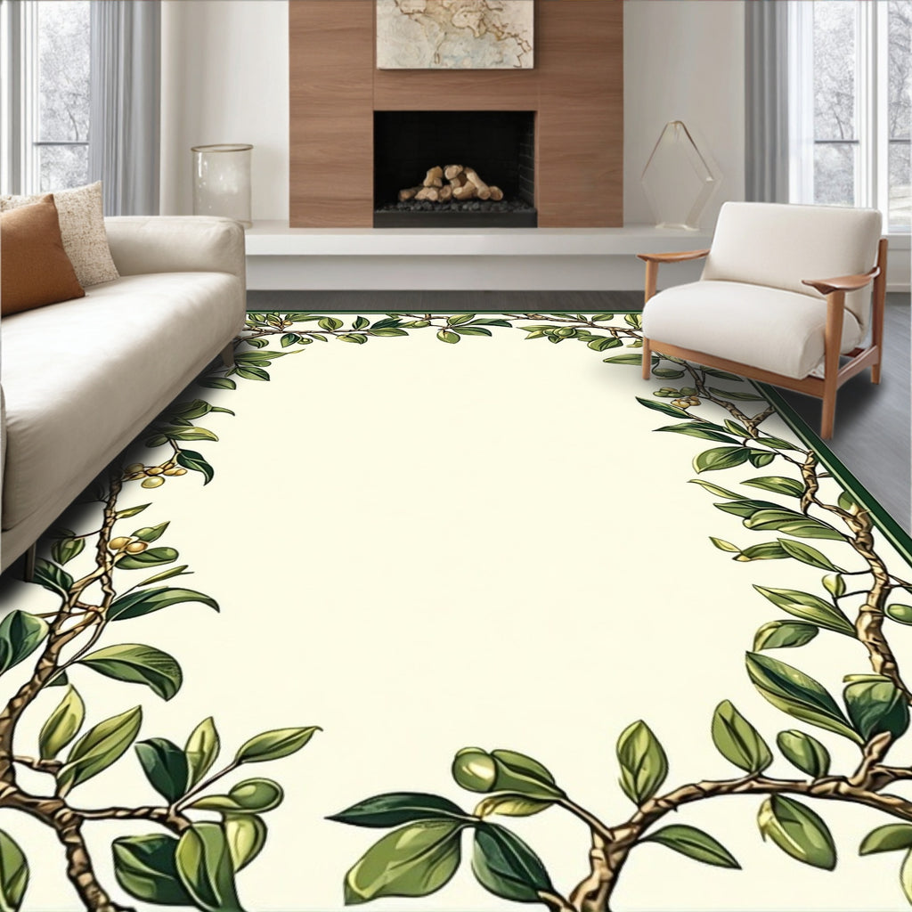 Botanical Vine Olive Branch Border Rug