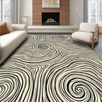 Swirl Pattern Black Cream Abstract Lines Rug