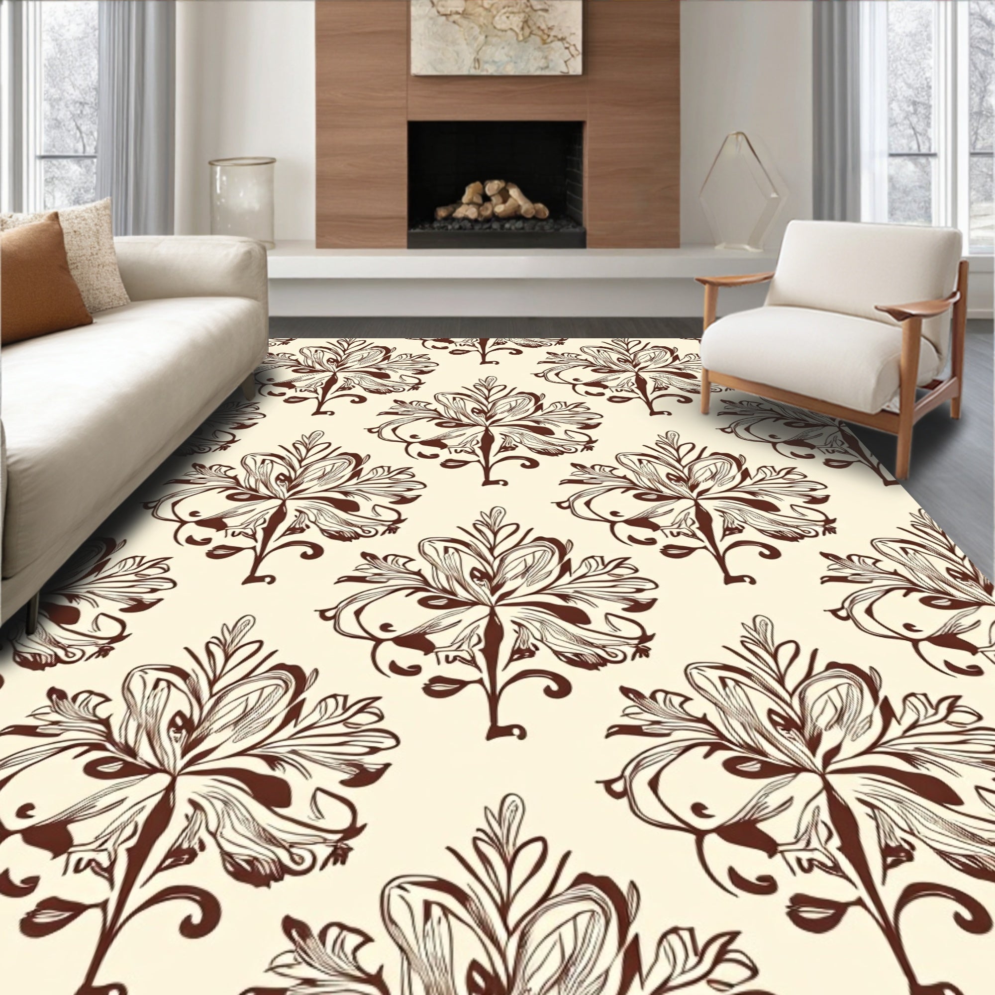 Classic Floral Swirls Damask Rug