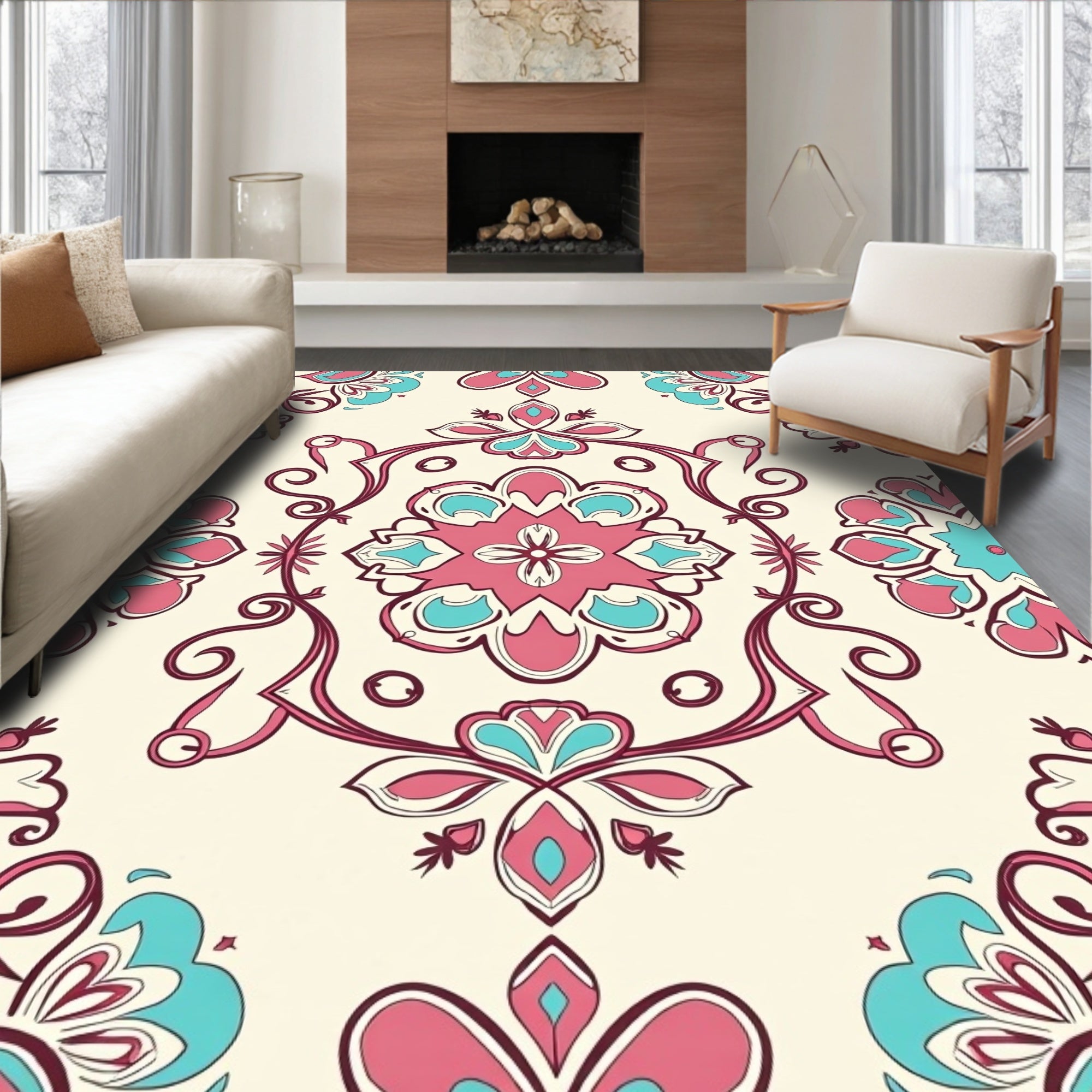 Vintage Floral Mandala Patterned Rug