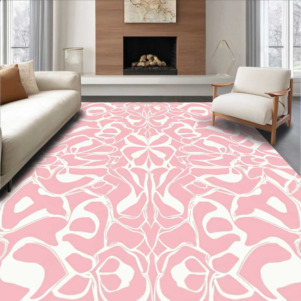 Pink White Organic Abstract Pattern Rug