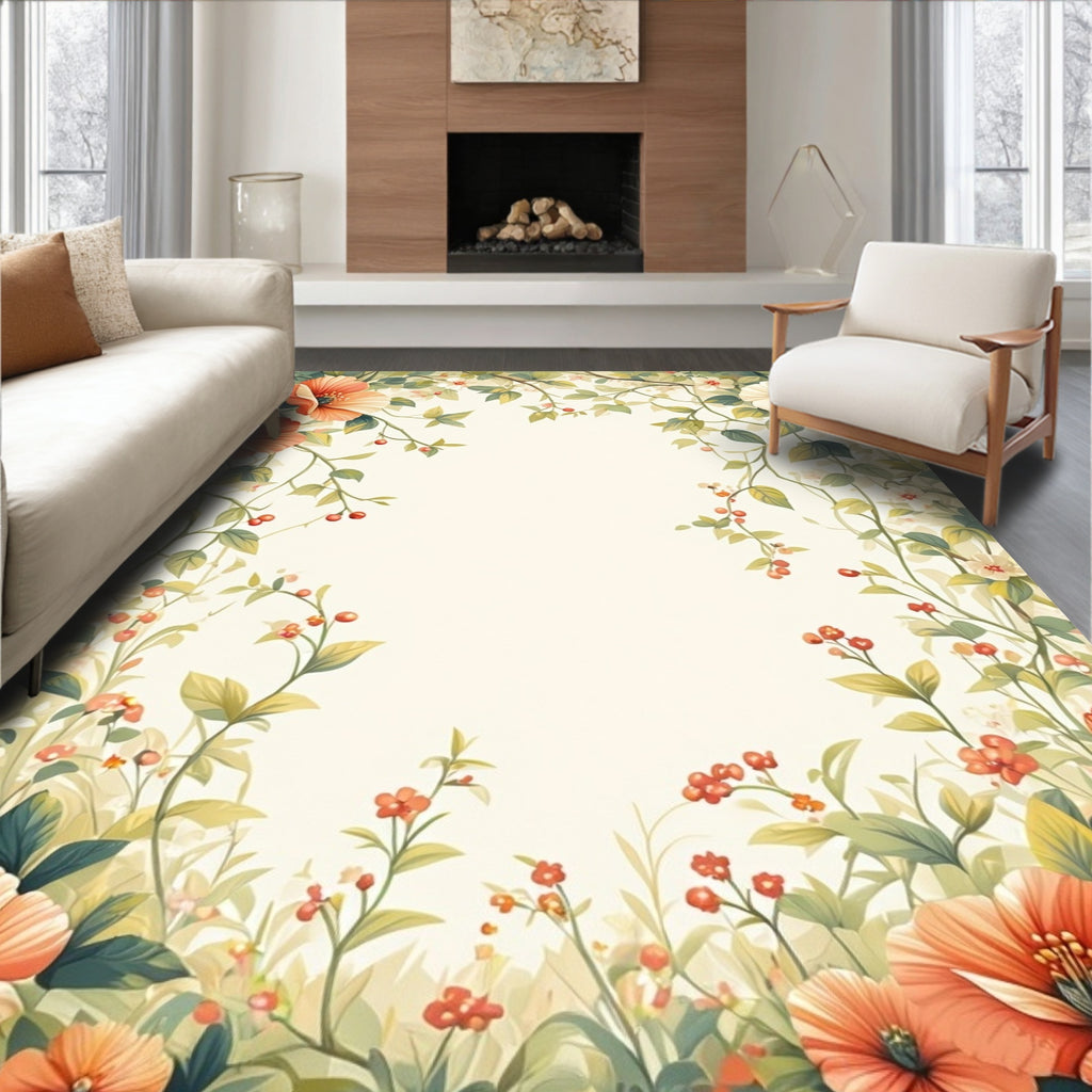 Vibrant Coral Floral Delight Rug