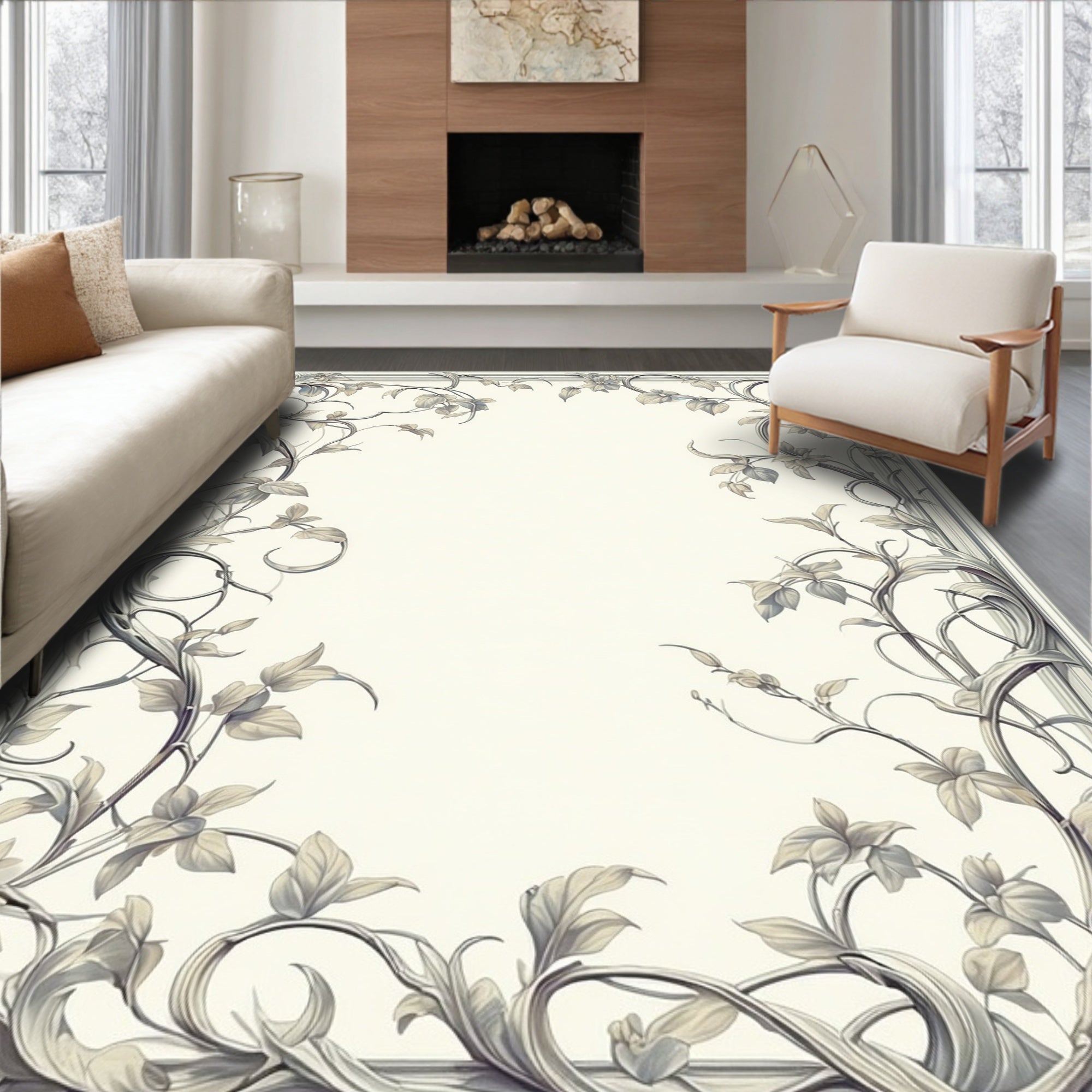 Art Nouveau Floral Swirl Frame Rug