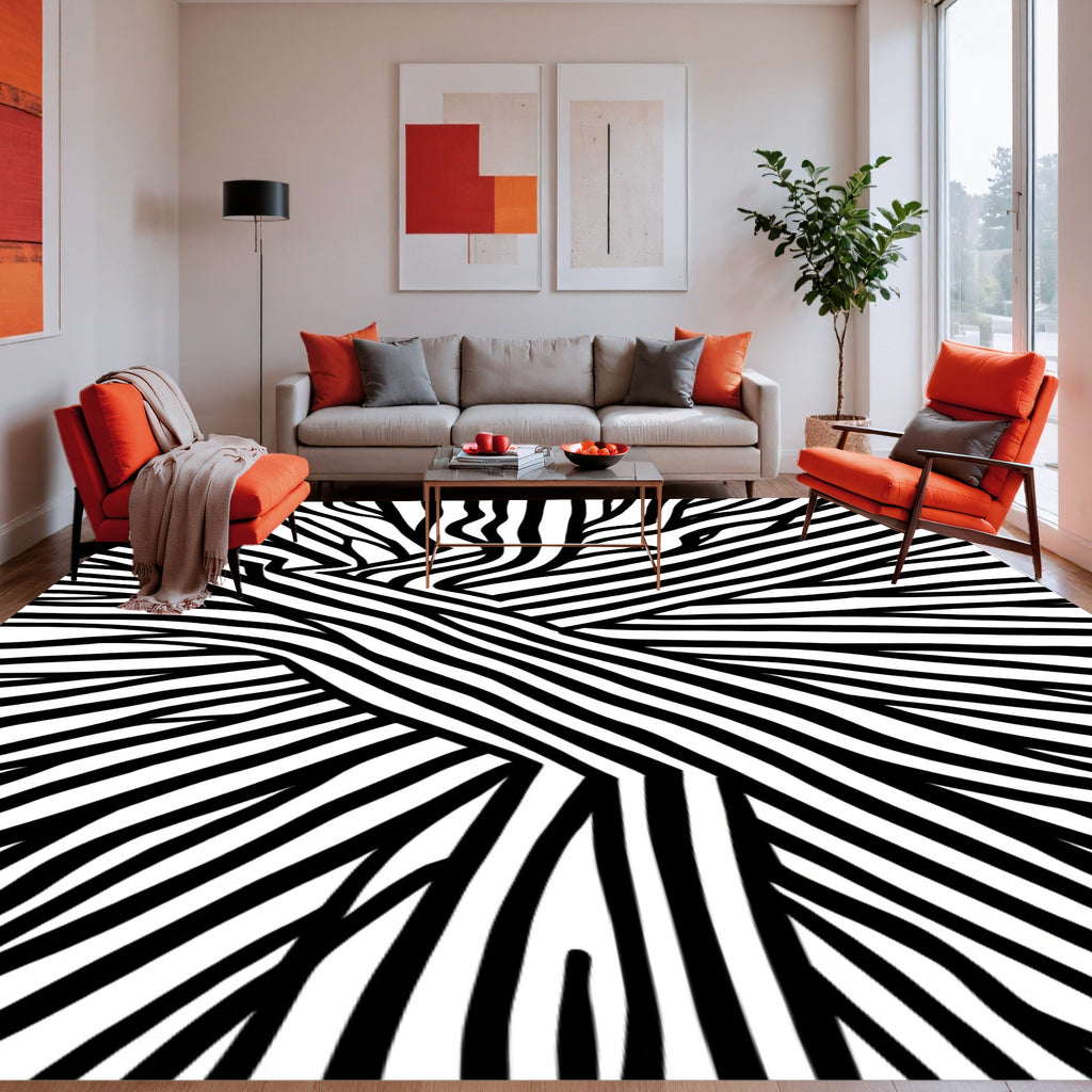 Mono Black Zebra Stripe Pattern Rug