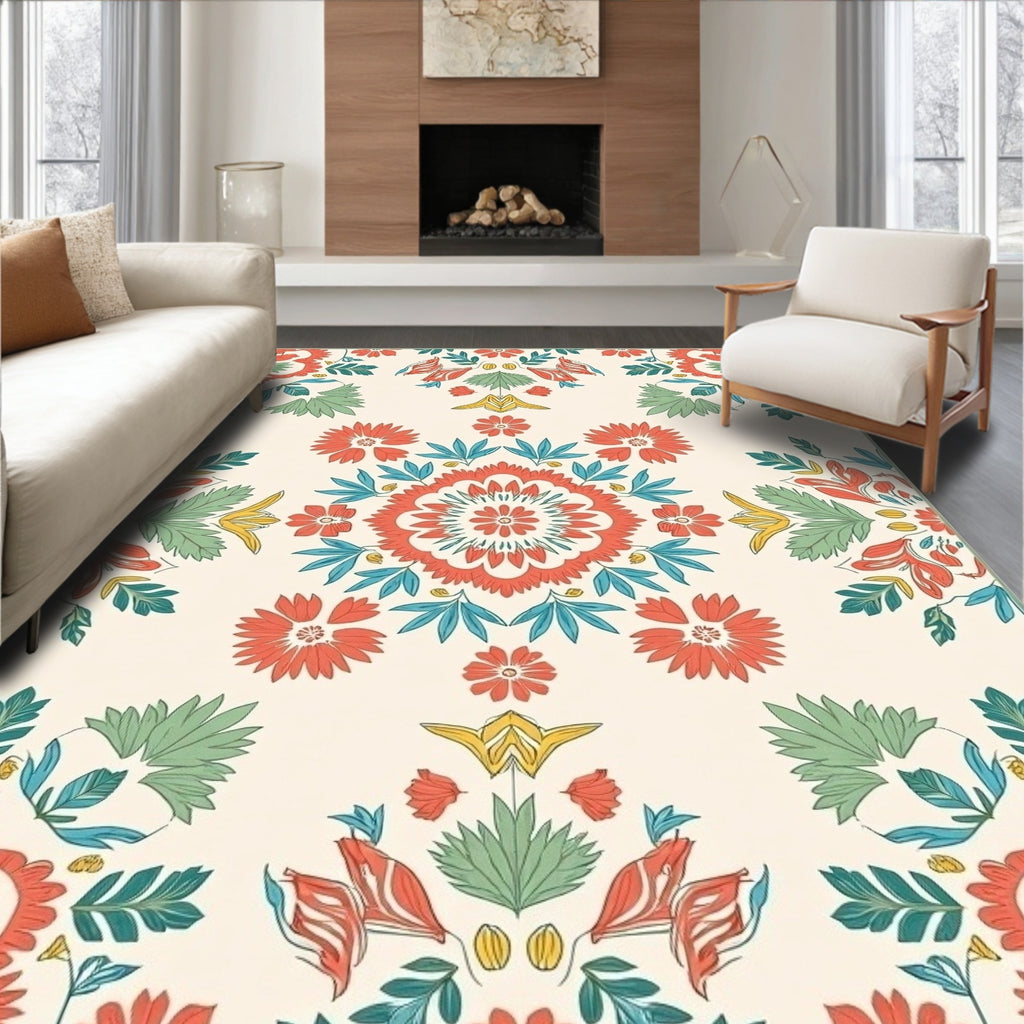 Retro Floral Mandala Pattern Rug
