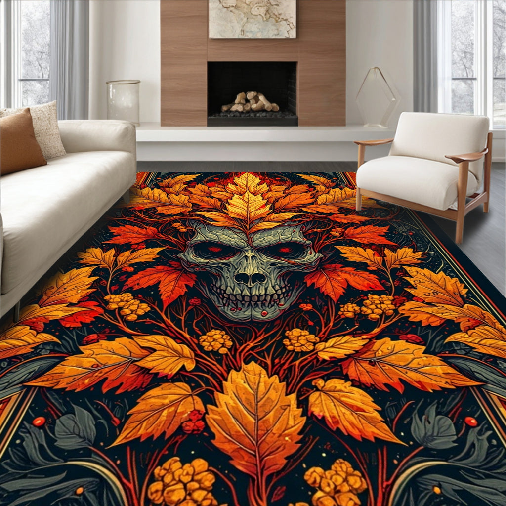 Gothic Floral Skeleton Leaf Pattern Rug