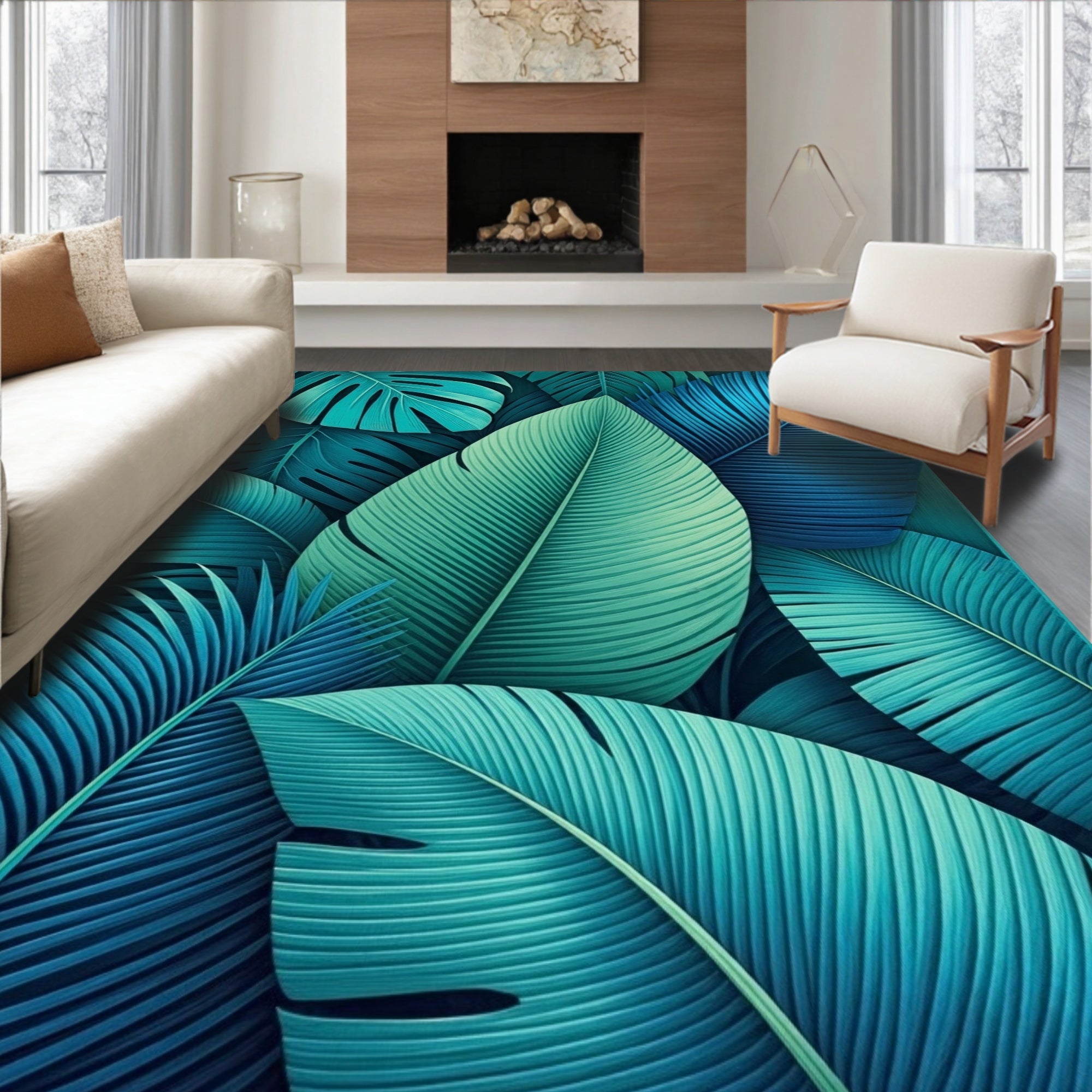 Tropical Leaf Pattern Design Rug