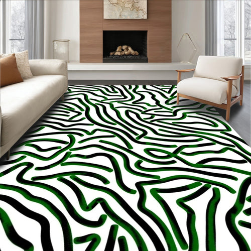 Abstract Green Wavy Lines Rug