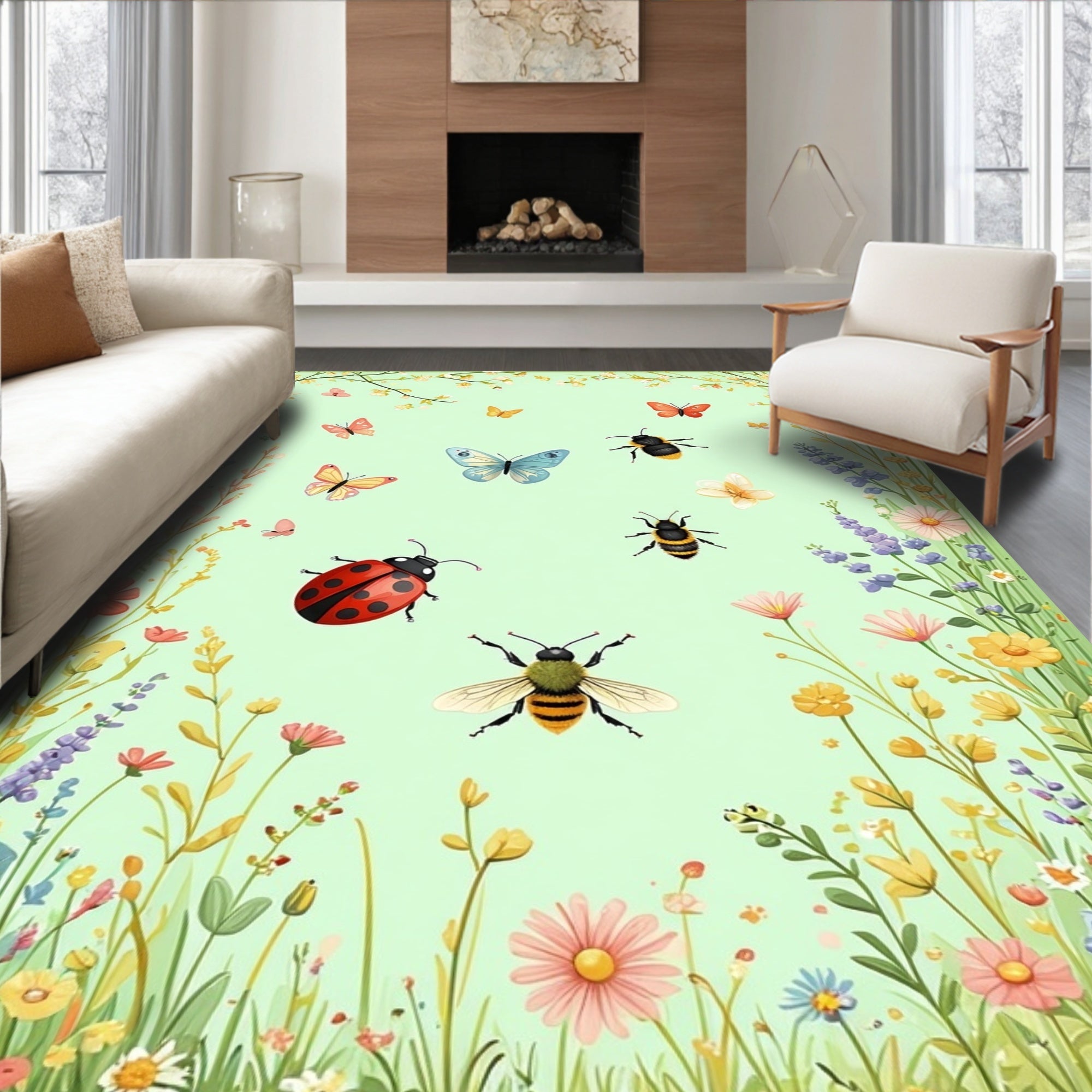Whimsical Garden Insects And Butterflies Rug