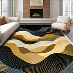 Abstract Wavy Gold Dark Lines Rug
