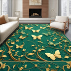 Elegant Gold Butterfly Floral Vines Rug