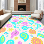 Whimsical Sea Creatures Floral Pattern Rug