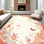 Red Branches Butterflies Nature Pattern Rug
