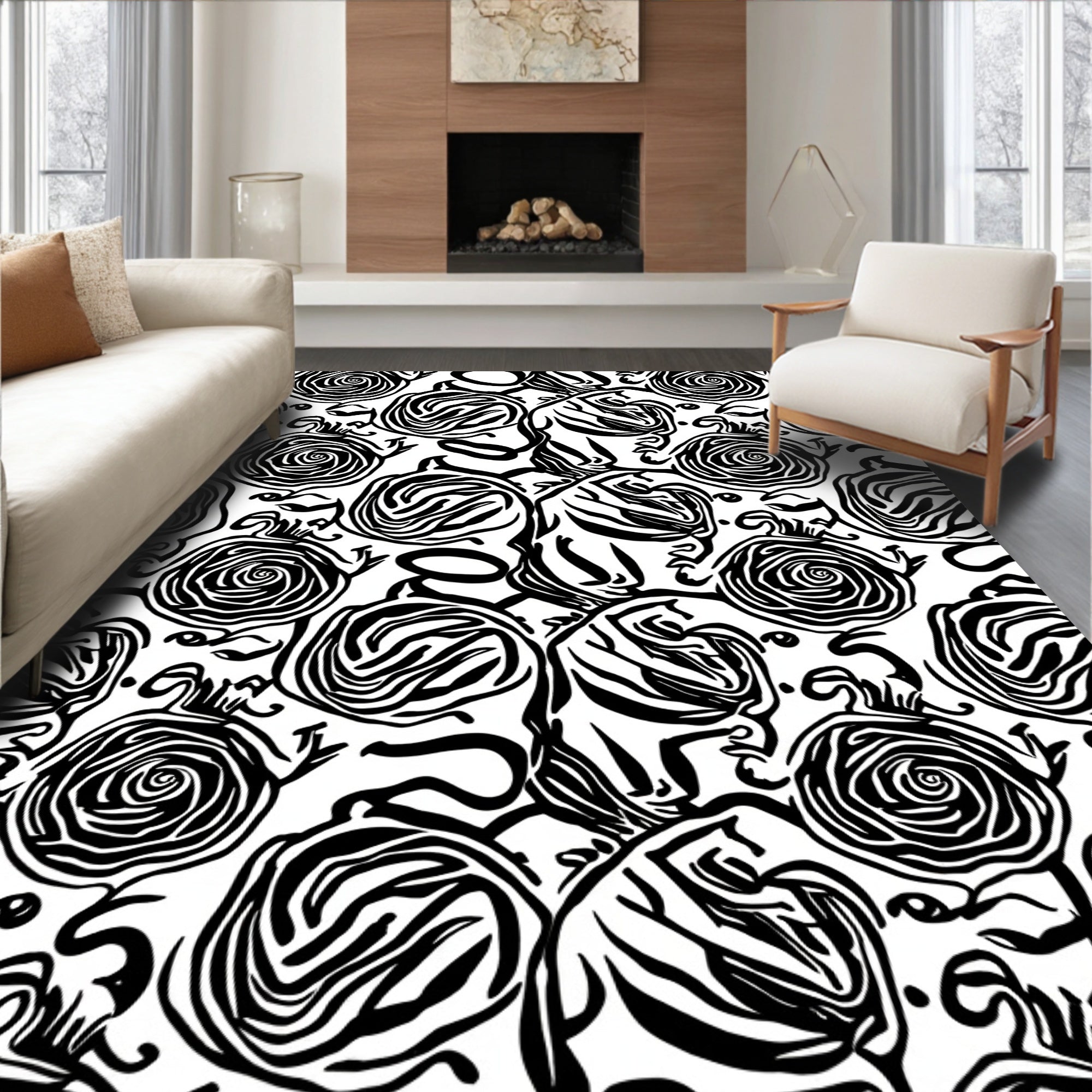 Bold Rose Faces Abstract Pattern Rug