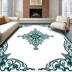 Deep Teal Ornate Medallion Border Rug