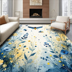 Blue And Yellow Floral Insect Design Rug