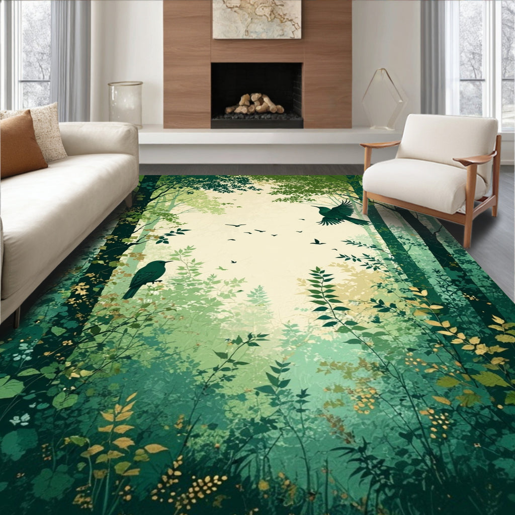 Enchanted Forest Scene With Birds Rug