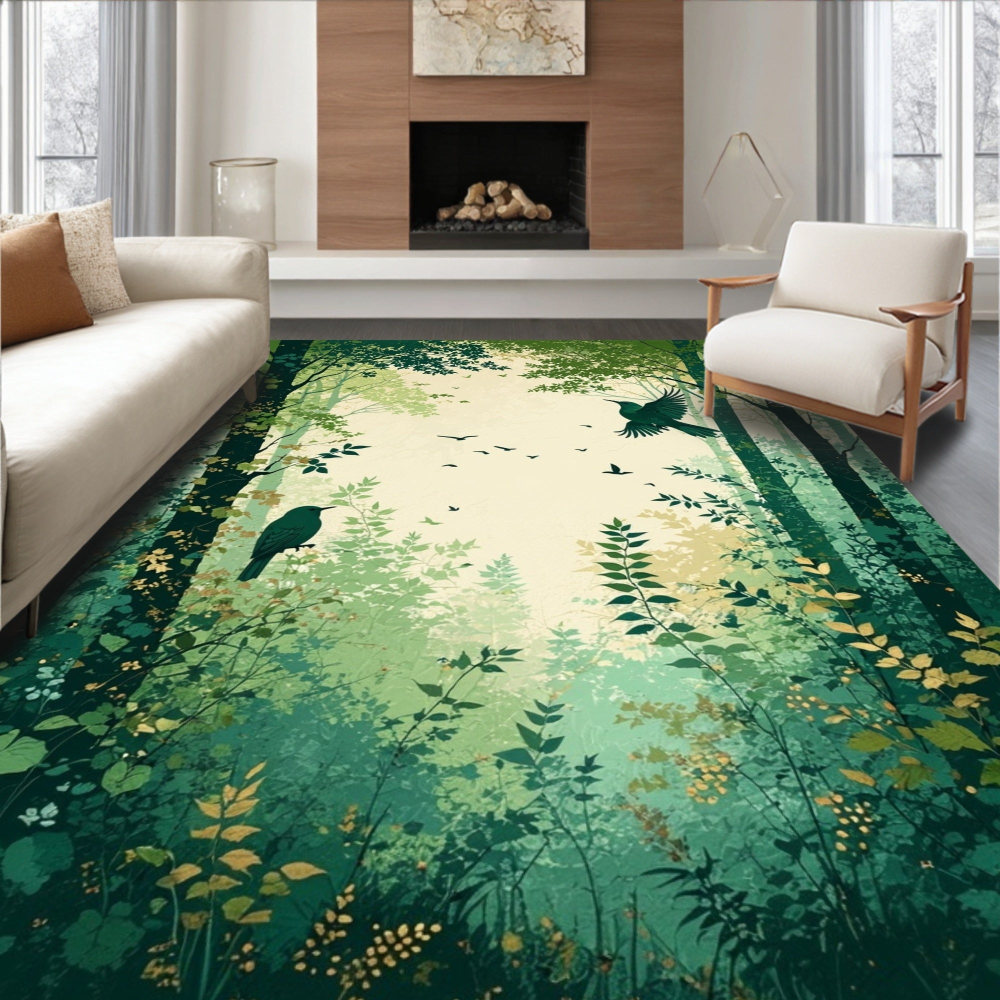 Enchanted Forest Scene With Birds Rug