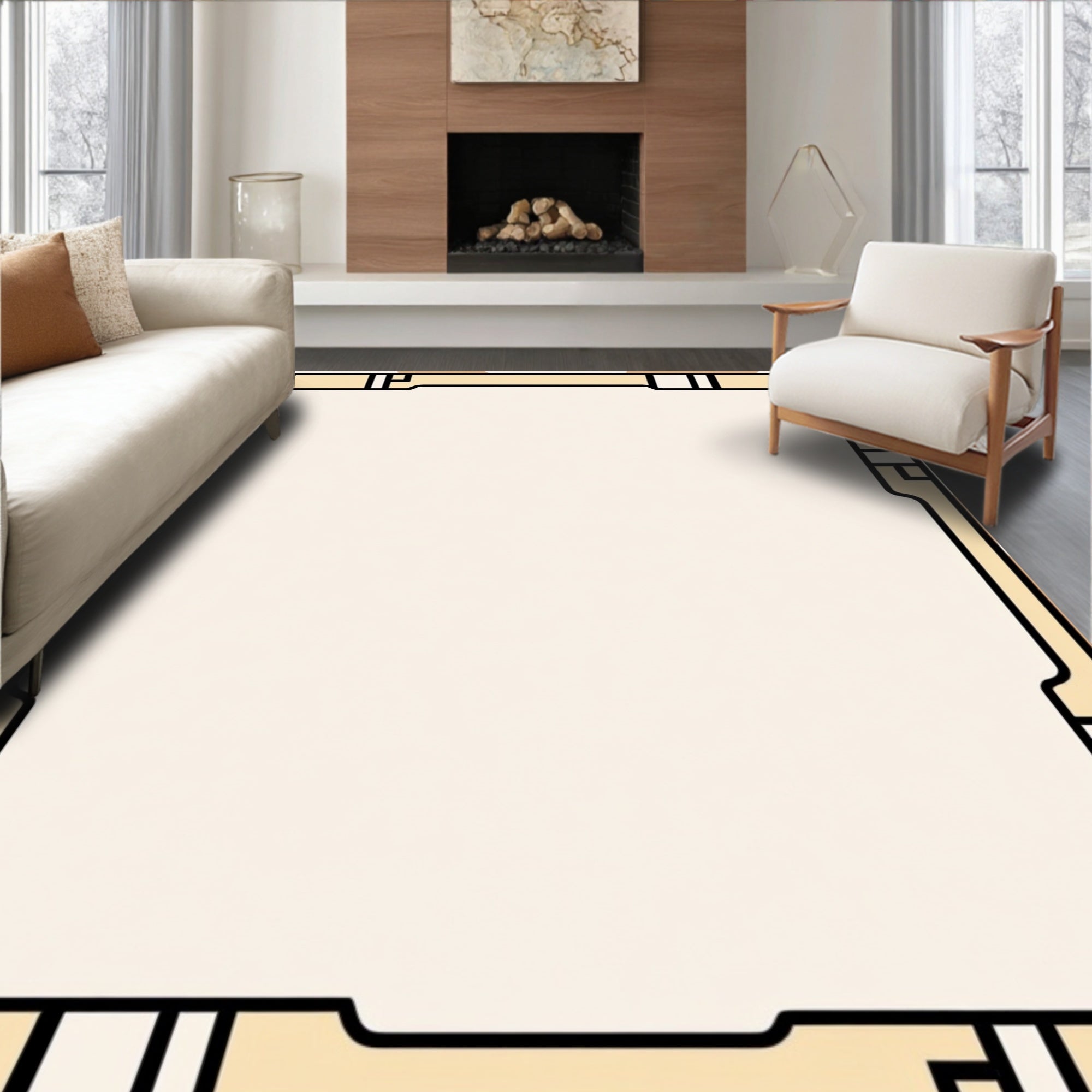 Geometric Lines Border Design Rug