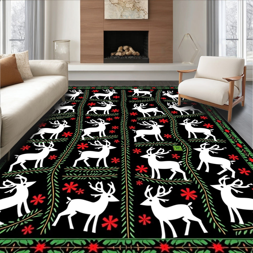 White Stag Red Floral Border Rug