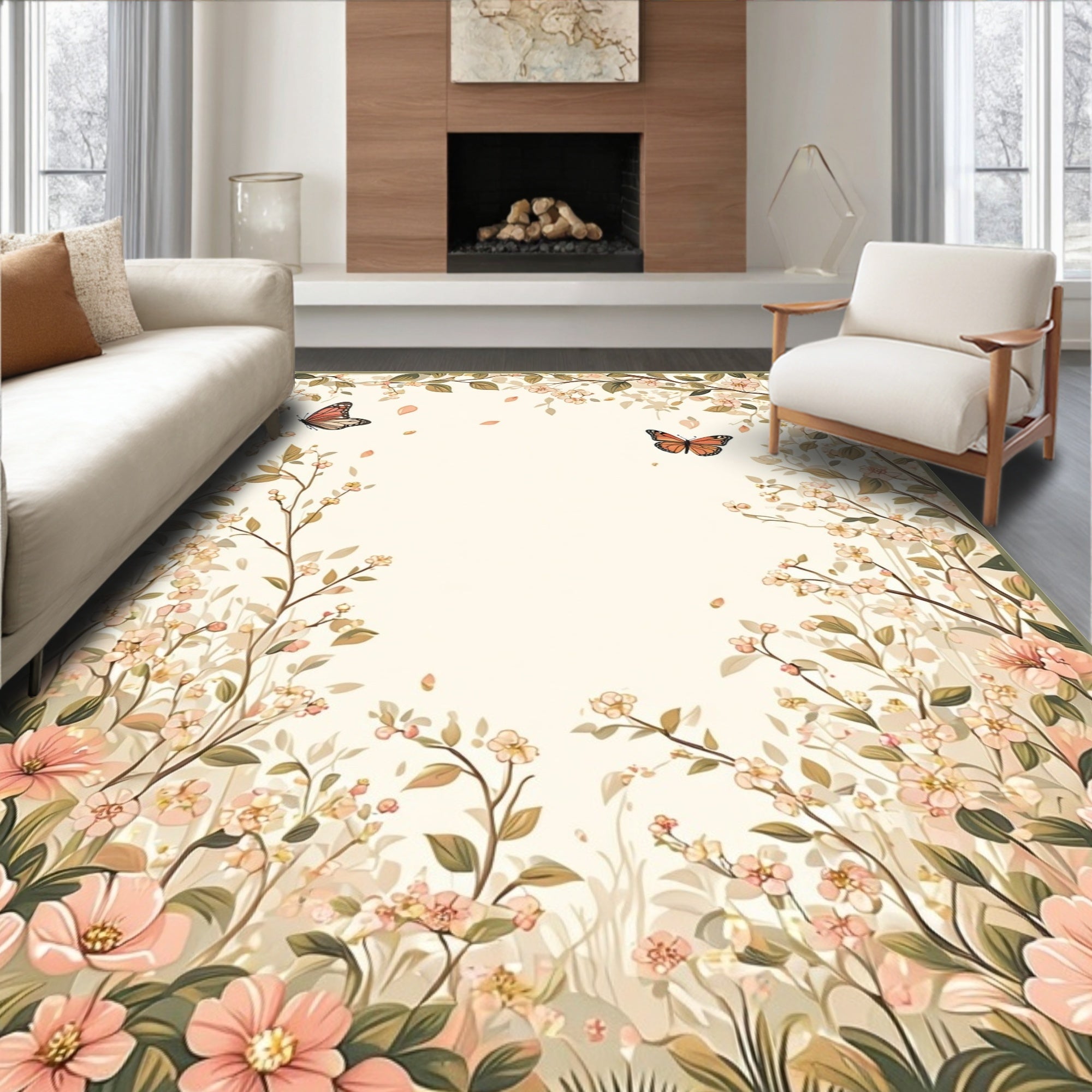 Floral Butterflies Botanical Garden Design Rug