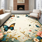 Floral Butterfly Garden Scene Rug