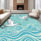 Seagulls with Ocean Waves Pattern Rug