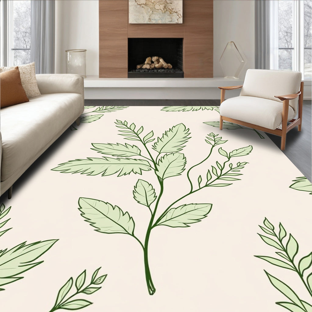 Delicate Botanical Branch Pattern Rug