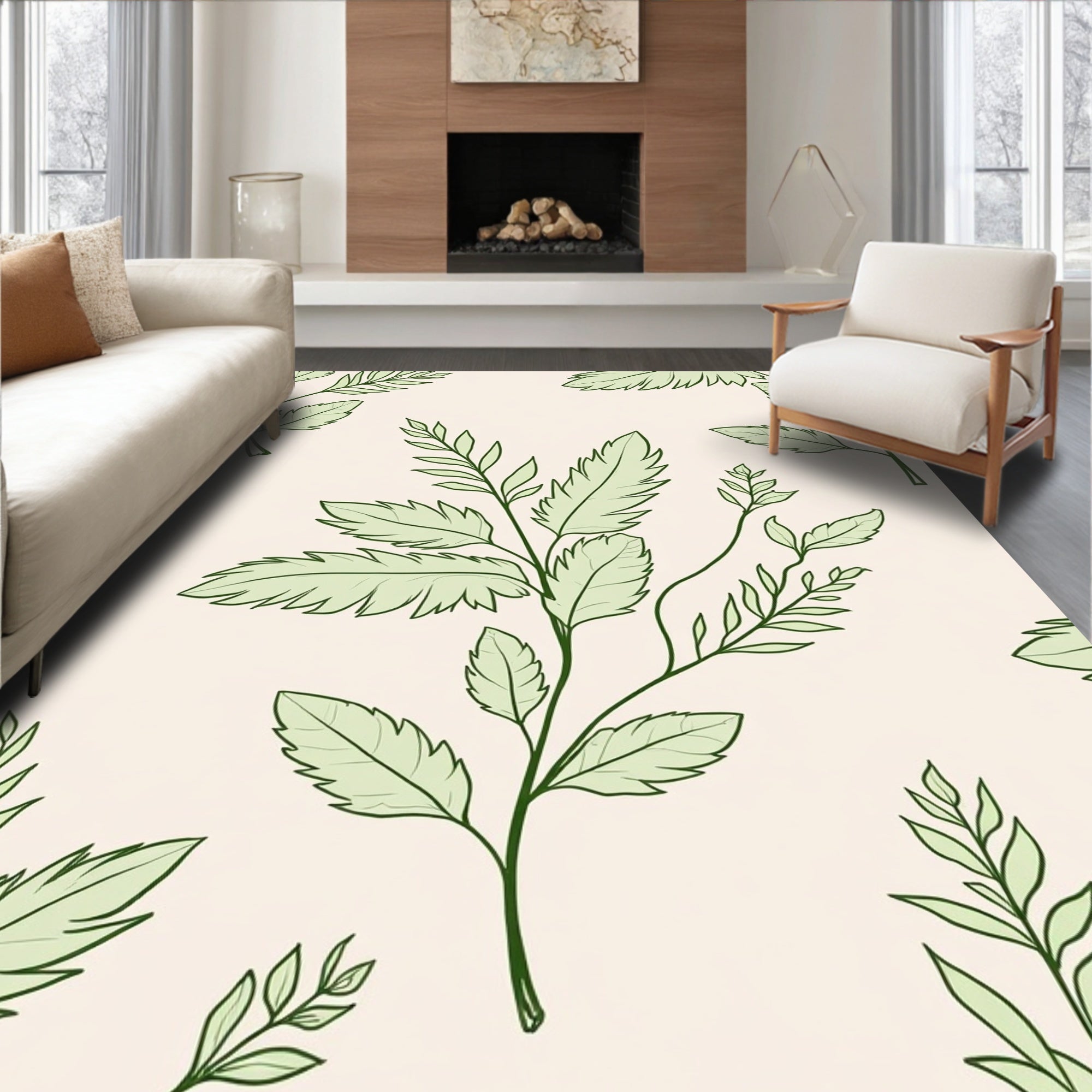 Delicate Botanical Branch Pattern Rug