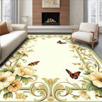 Floral Butterflies With Green Border Rug